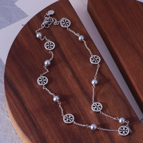 Tory Burch Multi-use Kira Silver Gemstone Pearl-Chain Necklace - Picture 3 of 8